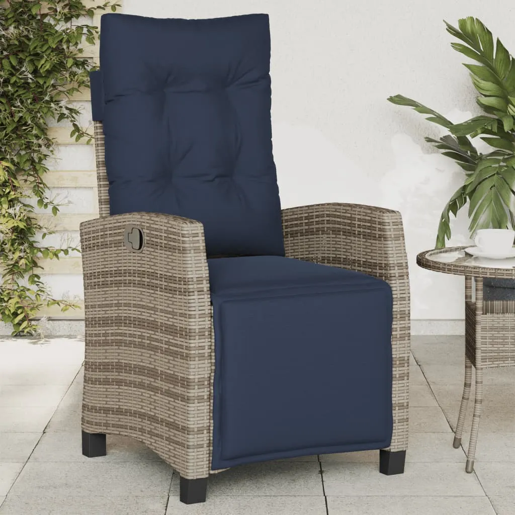 Reclining Patio Chairs 2 pcs with Footrest Gray Poly Rattan