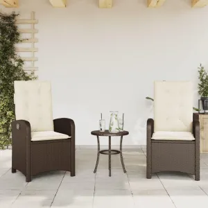 Reclining Patio Chairs 2-Piece Set with Cushions Brown Poly Rattan Outdoor Lounge Chairs Adjustable Backrest Durable Steel Frame for Pool, Backyard, Garden