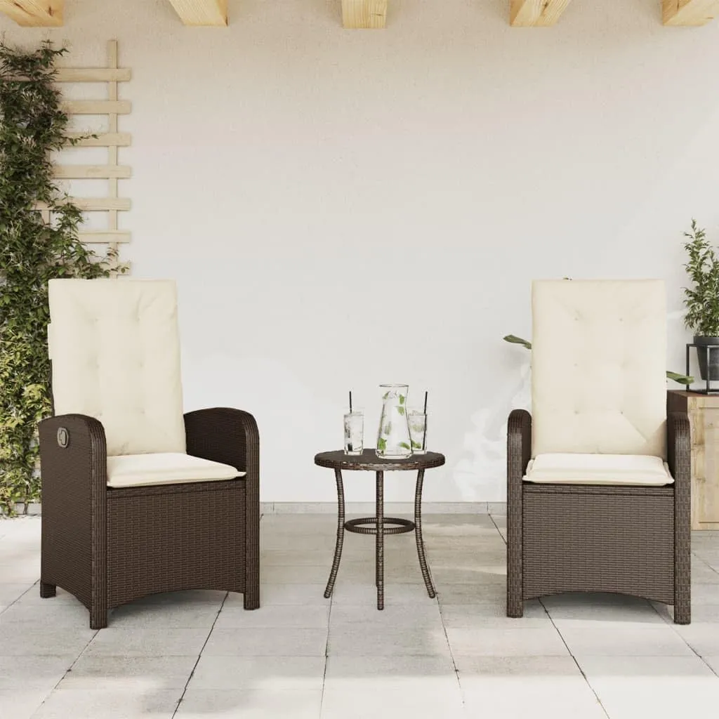 Reclining Patio Chairs 2-Piece Set with Cushions Brown Poly Rattan Outdoor Lounge Chairs Adjustable Backrest Durable Steel Frame for Pool, Backyard, Garden
