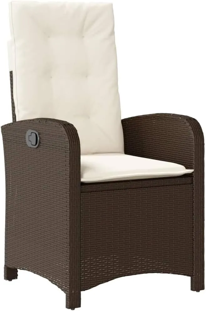 Reclining Patio Chairs 2-Piece Set with Cushions Brown Poly Rattan Outdoor Lounge Chairs Adjustable Backrest Durable Steel Frame for Pool, Backyard, Garden