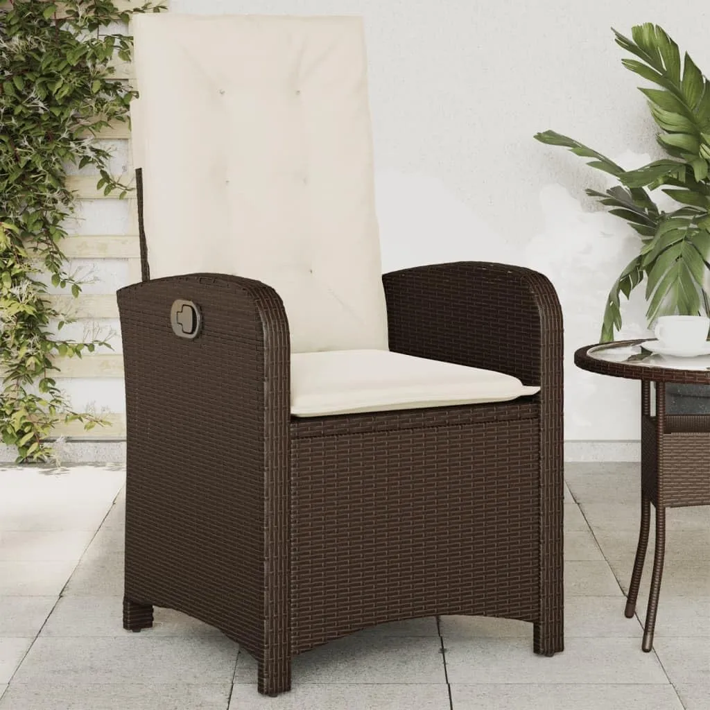 Reclining Patio Chairs 2-Piece Set with Cushions Brown Poly Rattan Outdoor Lounge Chairs Adjustable Backrest Durable Steel Frame for Pool, Backyard, Garden