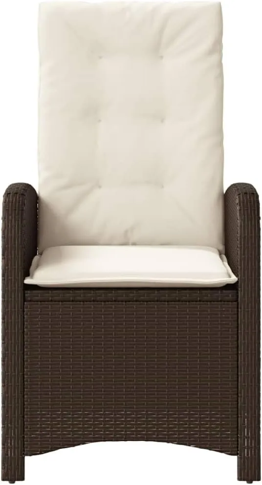 Reclining Patio Chairs 2-Piece Set with Cushions Brown Poly Rattan Outdoor Lounge Chairs Adjustable Backrest Durable Steel Frame for Pool, Backyard, Garden