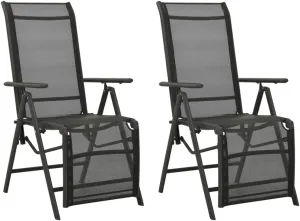 Reclining Patio Chairs 2pcs Adjustable Outdoor Lounge Chair Set Black Powder-Coated Aluminum Frame Textilene Breathable Seat Garden Furniture