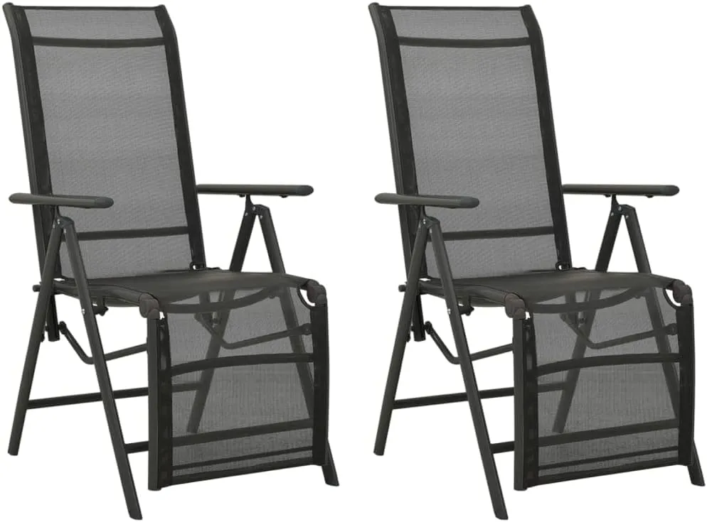 Reclining Patio Chairs 2pcs Adjustable Outdoor Lounge Chair Set Black Powder-Coated Aluminum Frame Textilene Breathable Seat Garden Furniture