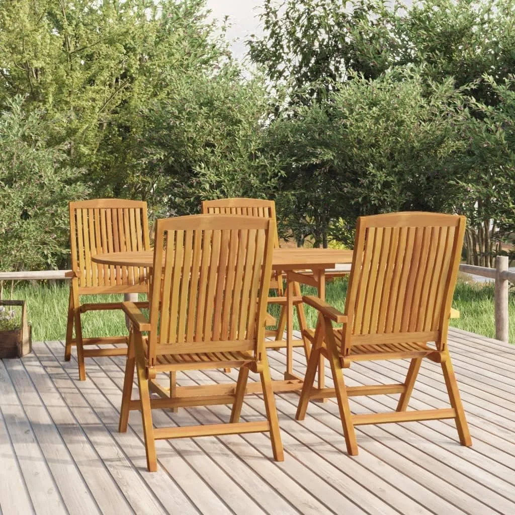 Reclining Patio Chairs Set of 4 Solid Teak Adjustable Lounge Chairs for Outdoor Garden, Patio, Beach, and Lawn Furniture, Foldable & Comfortable with 6 Reclining Positions