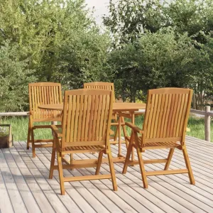 Reclining Patio Chairs Set of 4 Solid Teak Adjustable Lounge Chairs for Outdoor Garden, Patio, Beach, and Lawn Furniture, Foldable & Comfortable with 6 Reclining Positions