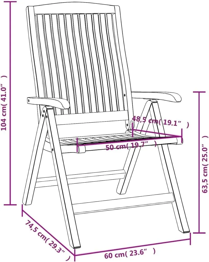 Reclining Patio Chairs Set of 4 Solid Teak Adjustable Lounge Chairs for Outdoor Garden, Patio, Beach, and Lawn Furniture, Foldable & Comfortable with 6 Reclining Positions
