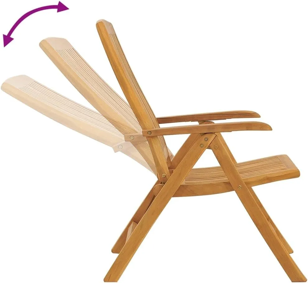 Reclining Patio Chairs Set of 4 Solid Teak Adjustable Lounge Chairs for Outdoor Garden, Patio, Beach, and Lawn Furniture, Foldable & Comfortable with 6 Reclining Positions