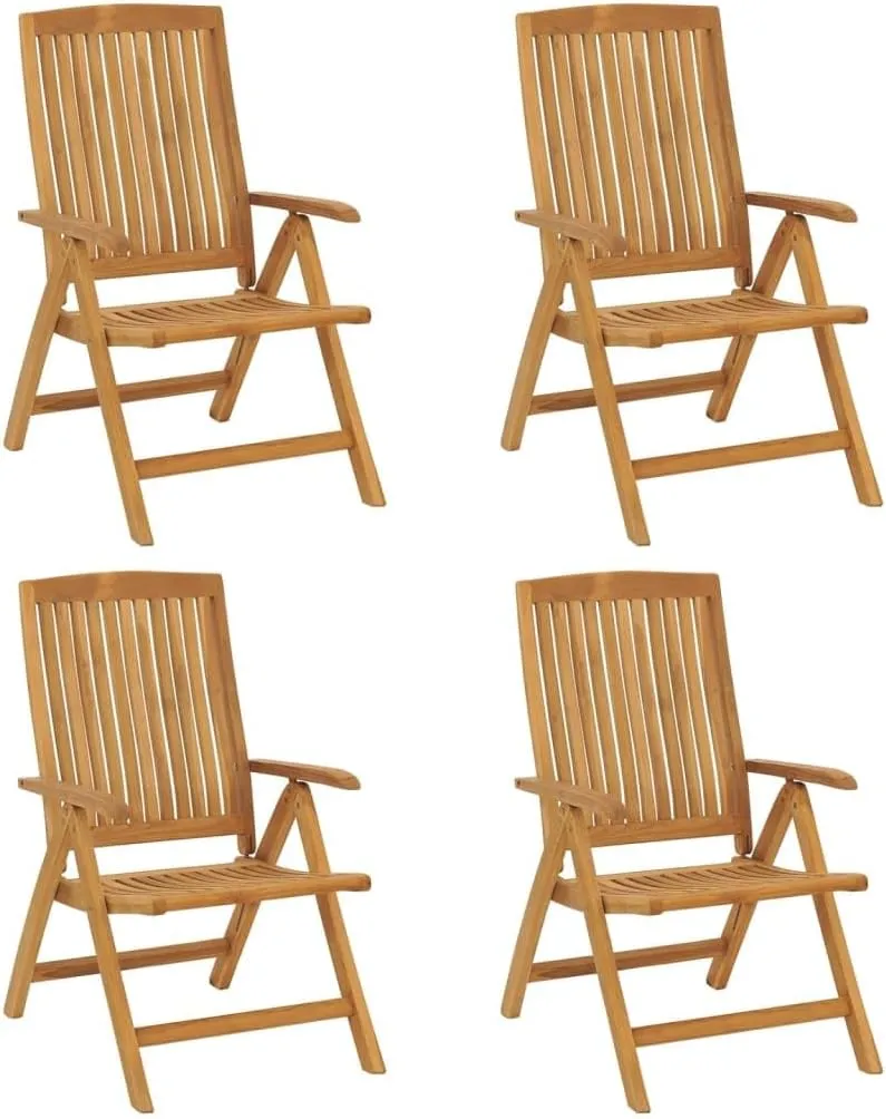 Reclining Patio Chairs Set of 4 Solid Teak Adjustable Lounge Chairs for Outdoor Garden, Patio, Beach, and Lawn Furniture, Foldable & Comfortable with 6 Reclining Positions
