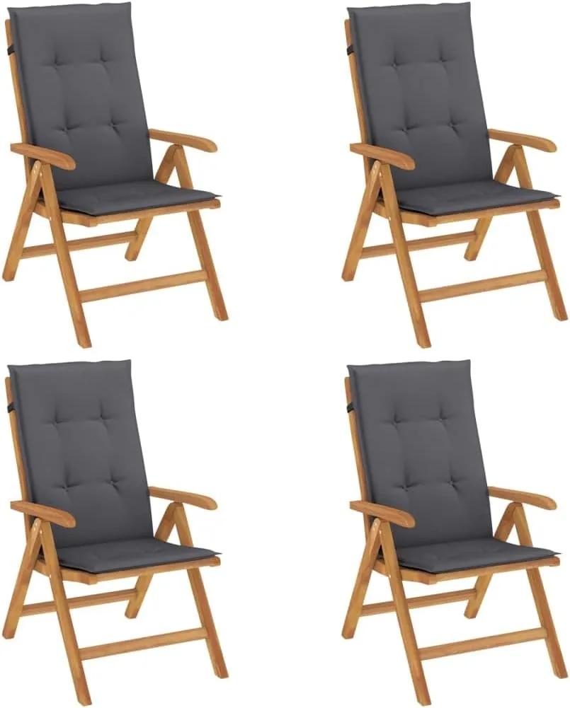 Reclining Patio Chairs with Cushions 4 pcs Solid Wood Teak Adjustable Backrest Foldable Garden Outdoor Chairs Lounge Chair for Patio Furniture