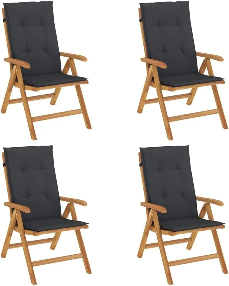 Reclining Patio Chairs with Cushions 4 pcs Solid Wood Teak Adjustable Backrest Foldable Outdoor Lounge Chairs for Patio, Garden, and Poolside