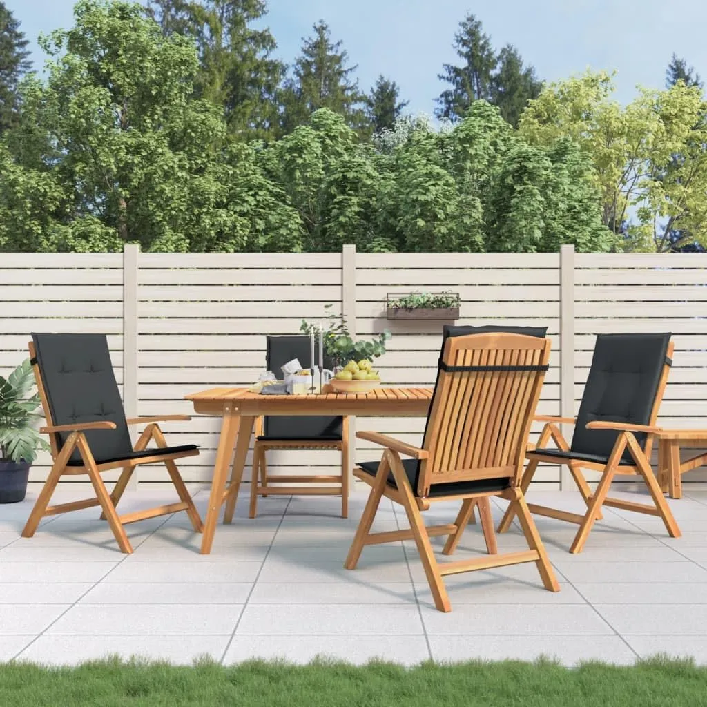 Reclining Patio Chairs with Cushions 4 pcs Solid Wood Teak Adjustable Backrest Foldable Outdoor Lounge Chairs for Patio, Garden, and Poolside