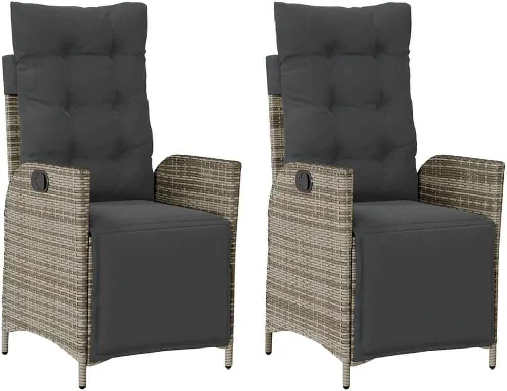 Reclining Patio Chairs with Footrest Set of 2 Gray PE Rattan Adjustable Outdoor Lounge Chairs for Garden, Patio, Poolside, Relaxation