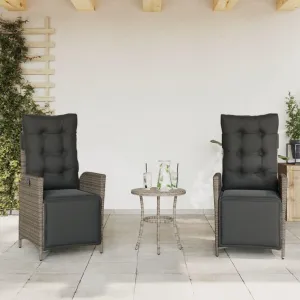 Reclining Patio Chairs with Footrest Set of 2 Gray PE Rattan Adjustable Outdoor Lounge Chairs for Garden, Patio, Poolside, Relaxation