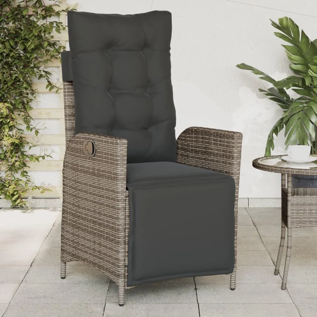 Reclining Patio Chairs with Footrest Set of 2 Gray PE Rattan Adjustable Outdoor Lounge Chairs for Garden, Patio, Poolside, Relaxation