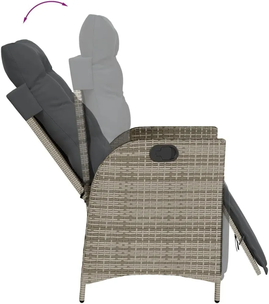 Reclining Patio Chairs with Footrest Set of 2 Gray PE Rattan Adjustable Outdoor Lounge Chairs for Garden, Patio, Poolside, Relaxation