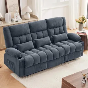 Reclining Sofa with Cup Holders for Living Room 3 Seat Manual Sofa Recliner with Side Pocket