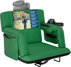 Reclining Stadium Seats for Bleachers with Back Support – Wide Bleacher Chair Cushion, Armrests, Large Pockets, and Multiple Safety Features – Best Stadium Seat Chairs for Camping, Kayak Backs & More