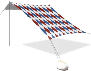 Red and Blue Check 4th of July Independence Day Designed UPF50  Foldable Beach Canopy Lightweight Sun Shade with Sturdy Poles, Sandbags and Shovel for Camping Trips, Fishing, Backyard