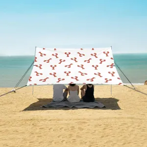 Red Lobster Marine Pattern Beach Canopy Tent Anti-UV & Wind Resistant, Camping Sun Shelter Easy Setup Portable,Outdoor Shade Tents with Sandbags,Sand Shovels,Ground Pegs & Stability Poles