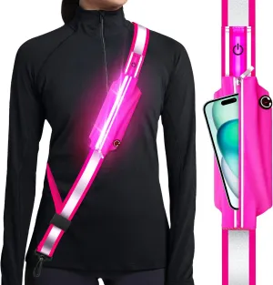 Reflective Sash Gear for Walking at Night,LED Reflective Belt Safety Lights,Lights for Night Dog Walking,High Visibility Type-C Rechargeable with Phone Holder for Men Women