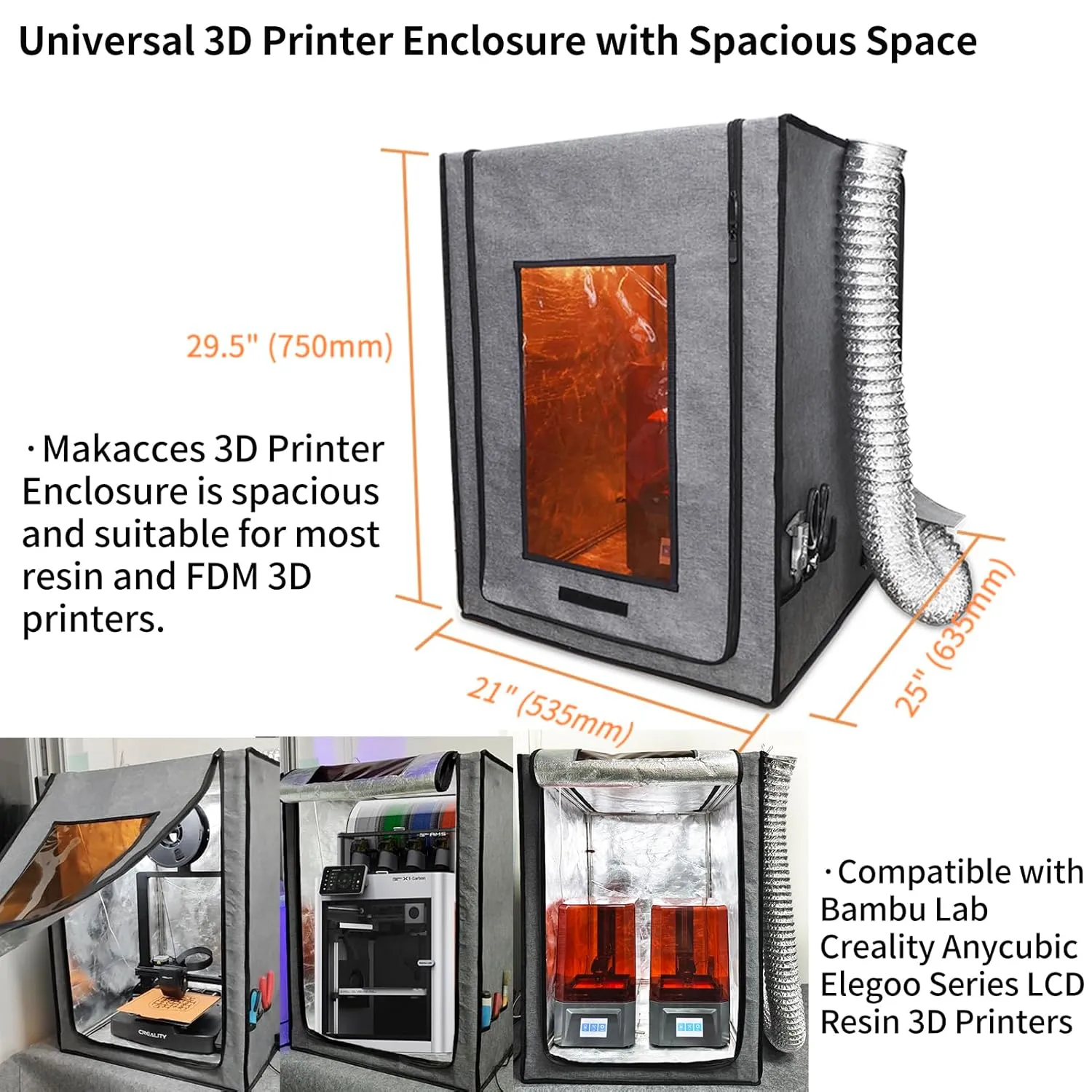Resin 3D Printer Enclosure with Ventilation, 3D Printer Vented Enclosure Tent Eliminate Odors Dustproof Isolate Noise, Fireproof Cover, Compatible with Creality Anycubic Elegoo LCD Resin UV 3D Printer