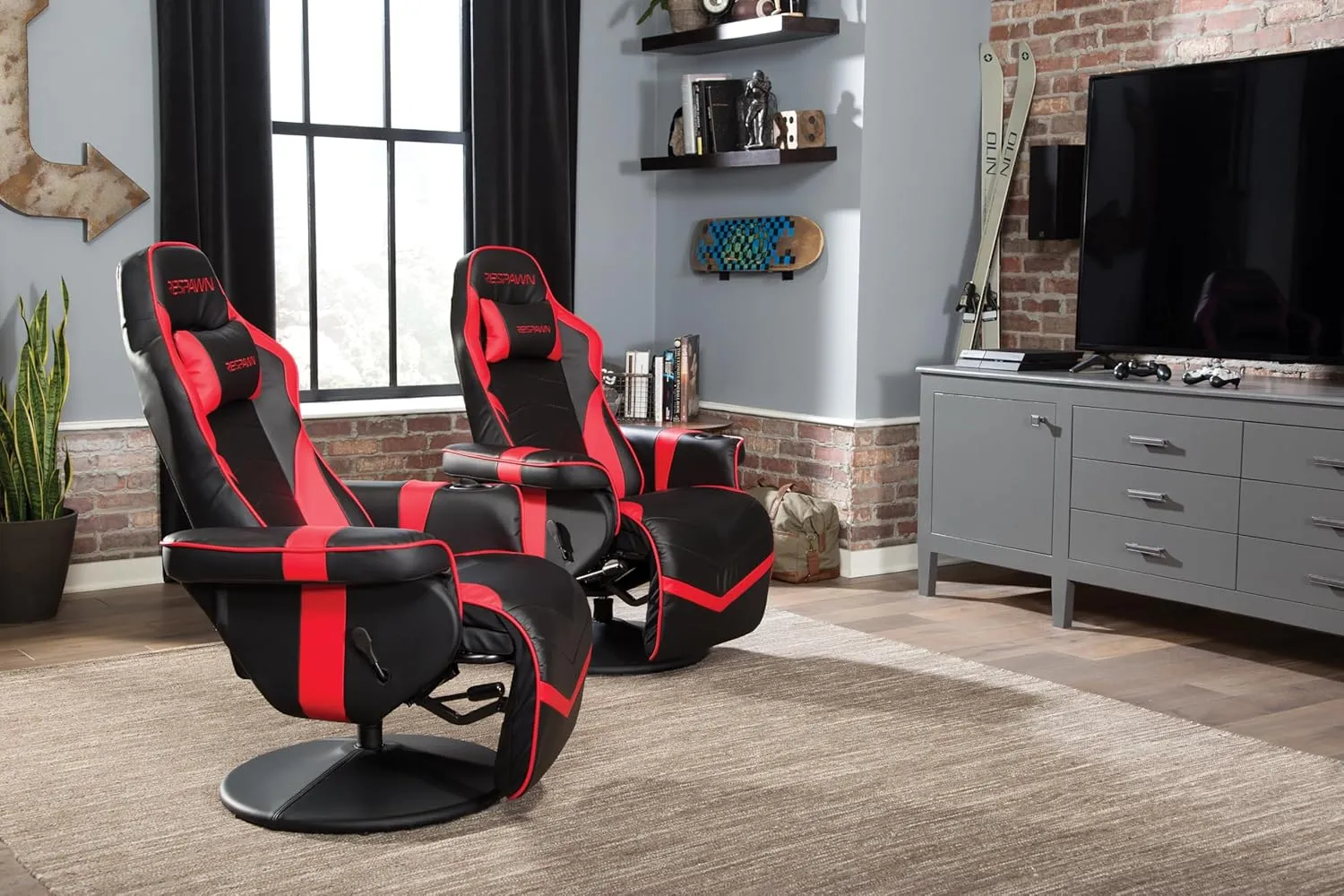 RESPAWN 900 Gaming Recliner - Video Games Console Recliner Chair, Computer Recliner, Adjustable Leg Rest and Recline, Recliner with Cupholder, Reclining Gaming Chair with Footrest - Red