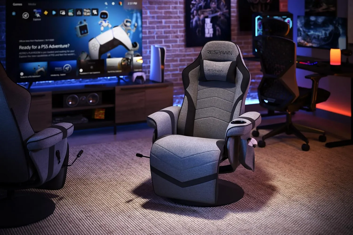 Respawn 900- Video Games Console, Computer, Adjustable Leg Rest and Recline, with Cupholder, Reclining Gaming Chair with Footrest - Gray Fabric