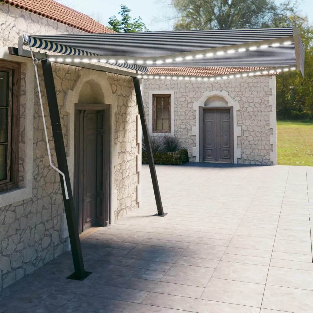 Retractable Awning LED Awning Hand Crank and Posts Sunshade Shelter
