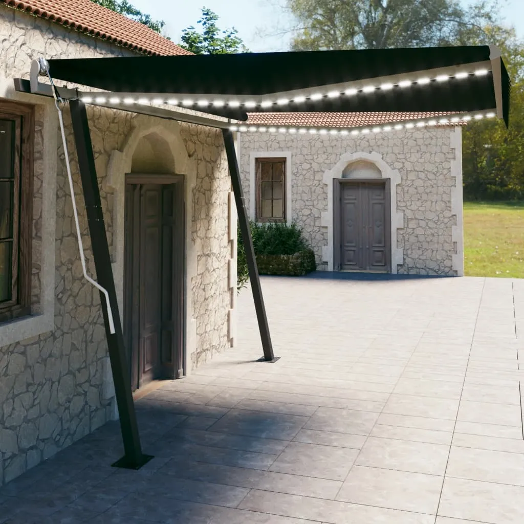 Retractable Awning LED Awning Hand Crank and Posts Sunshade Shelter