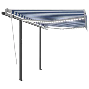 Retractable Awning LED Awning Hand Crank and Posts Sunshade Shelter