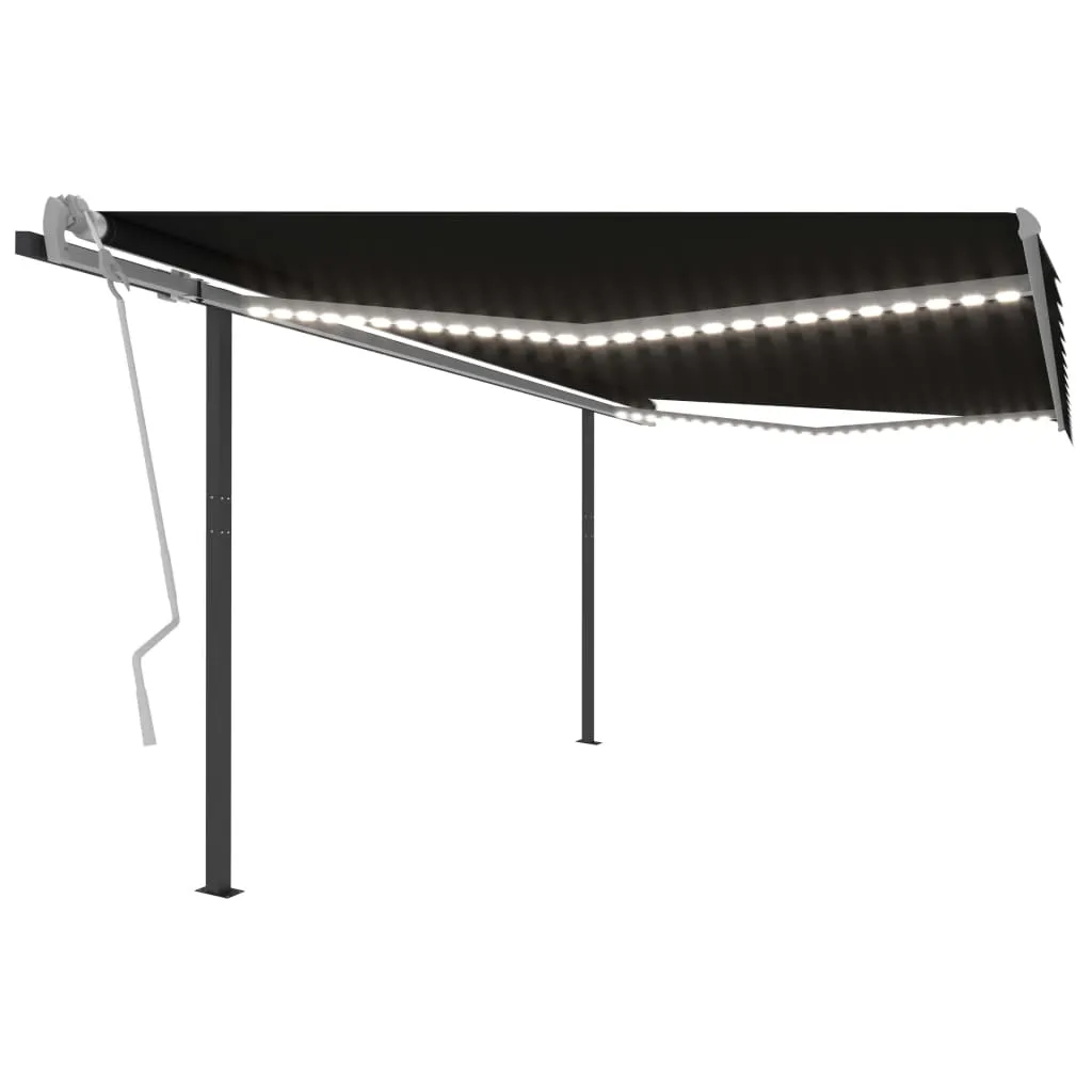 Retractable Awning LED Awning Hand Crank and Posts Sunshade Shelter