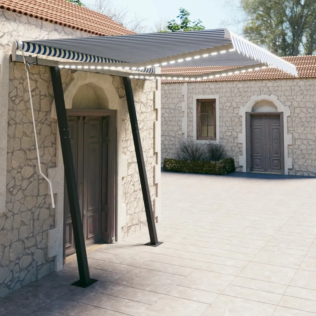 Retractable Awning LED Awning Hand Crank and Posts Sunshade Shelter