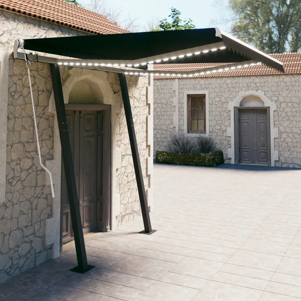 Retractable Awning LED Awning Hand Crank and Posts Sunshade Shelter