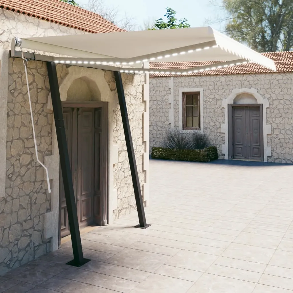 Retractable Awning LED Awning Hand Crank and Posts Sunshade Shelter