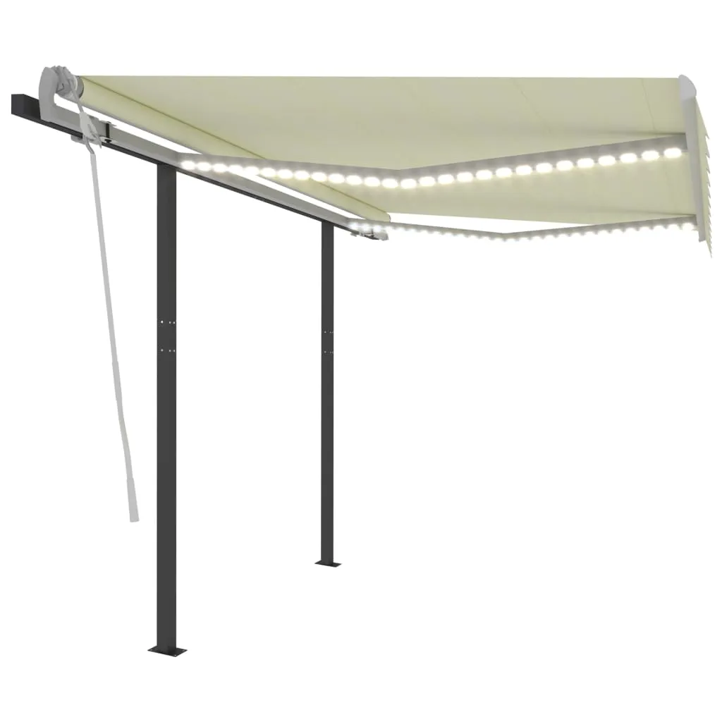 Retractable Awning LED Awning Hand Crank and Posts Sunshade Shelter