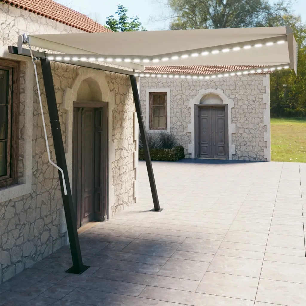 Retractable Awning LED Awning Hand Crank and Posts Sunshade Shelter