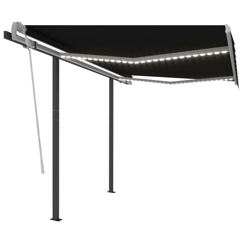 Retractable Awning LED Awning Hand Crank and Posts Sunshade Shelter