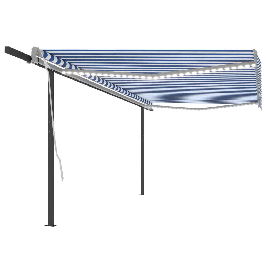 Retractable Awning LED Awning Hand Crank and Posts Sunshade Shelter
