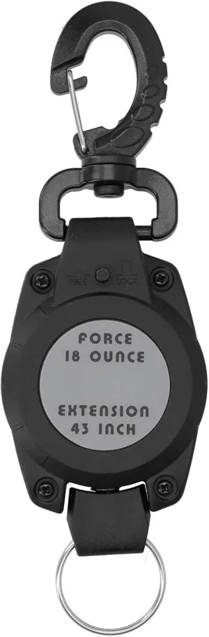 Retractable Keychain Holder | Secure - Lost Clip Hook for Keys/Tools/Diving Gear | Black Polycarbonate Shell | Lightweight & Sturdy