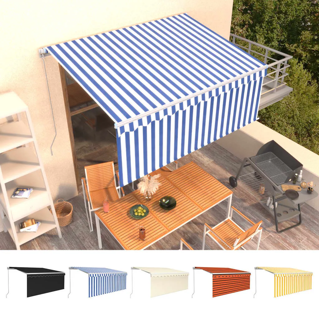 Retractable Patio Awning with Hand Crank and Valance Sunshade Shelter