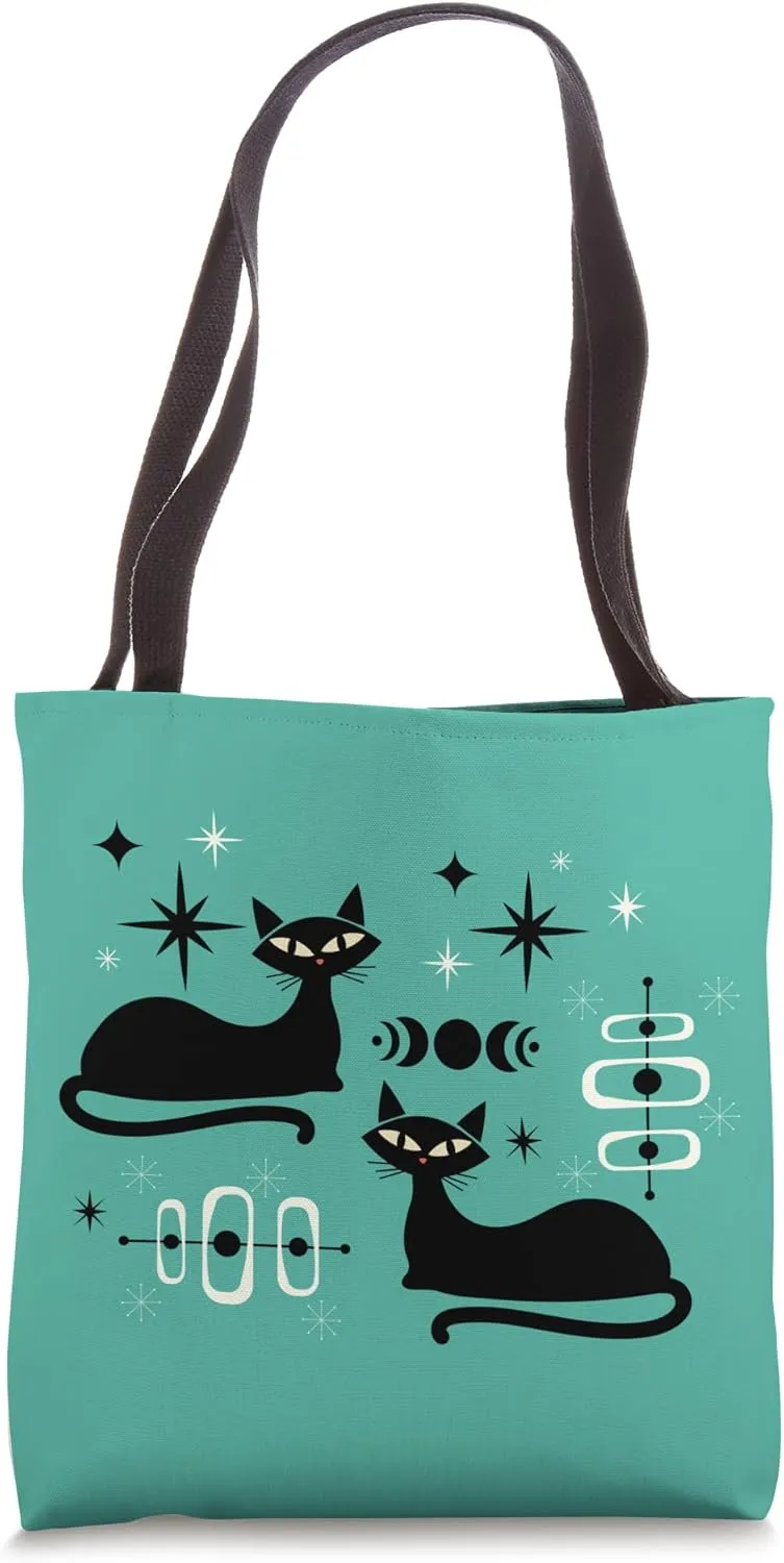 Retro Cat Midcentury Mid Century Atomic Age Modern Teal Tote Bag