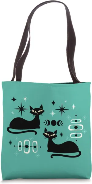 Retro Cat Midcentury Mid Century Atomic Age Modern Teal Tote Bag