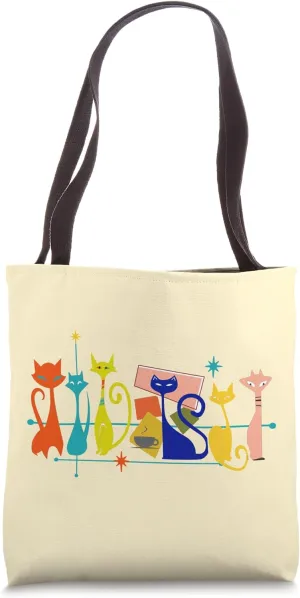 Retro Mid Century Modern Cats Art 50s 60s Style Vintage Tote Bag