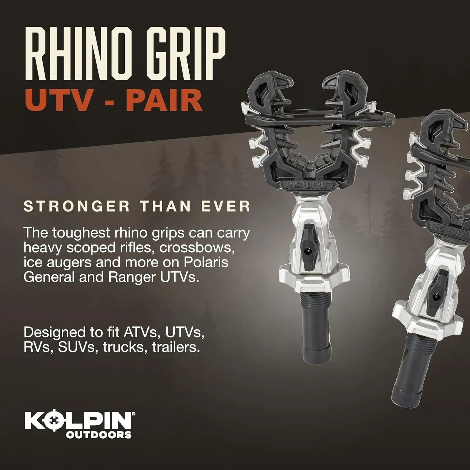 Rhino Grip® Pro - Polaris UTV, Pair - Heavy Duty Carriers for Shovels, Guns, Bows, Augers, etc. - Use on Polaris Ranger, General, Xpedition, Pro XD
