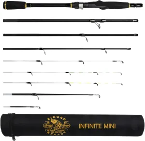 Rigged and Ready Infinite Mini Spinning-Baitcast Travel Fishing Rod. 10-in-1 Combination Rod. Light Compact Spin-Cast Fish Pole