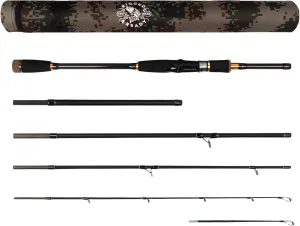 Rigged and Ready Predator Series Spin-Baitcast Fishing Rods. Compact hi-Carbon rods. Unique Spin/cast Micro Trigger. 4 Rod Sections, 2 Tips, case for Mobile Travel Rod Angling. Max 15Kg 33lbs Fish