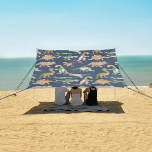 Roaring Dinosaurs Cartoon Beach Canopy Tent Anti-UV & Wind Resistant, Camping Sun Shelter Easy Setup Portable,Outdoor Shade Tents with Sandbags,Sand Shovels,Ground Pegs & Stability Poles