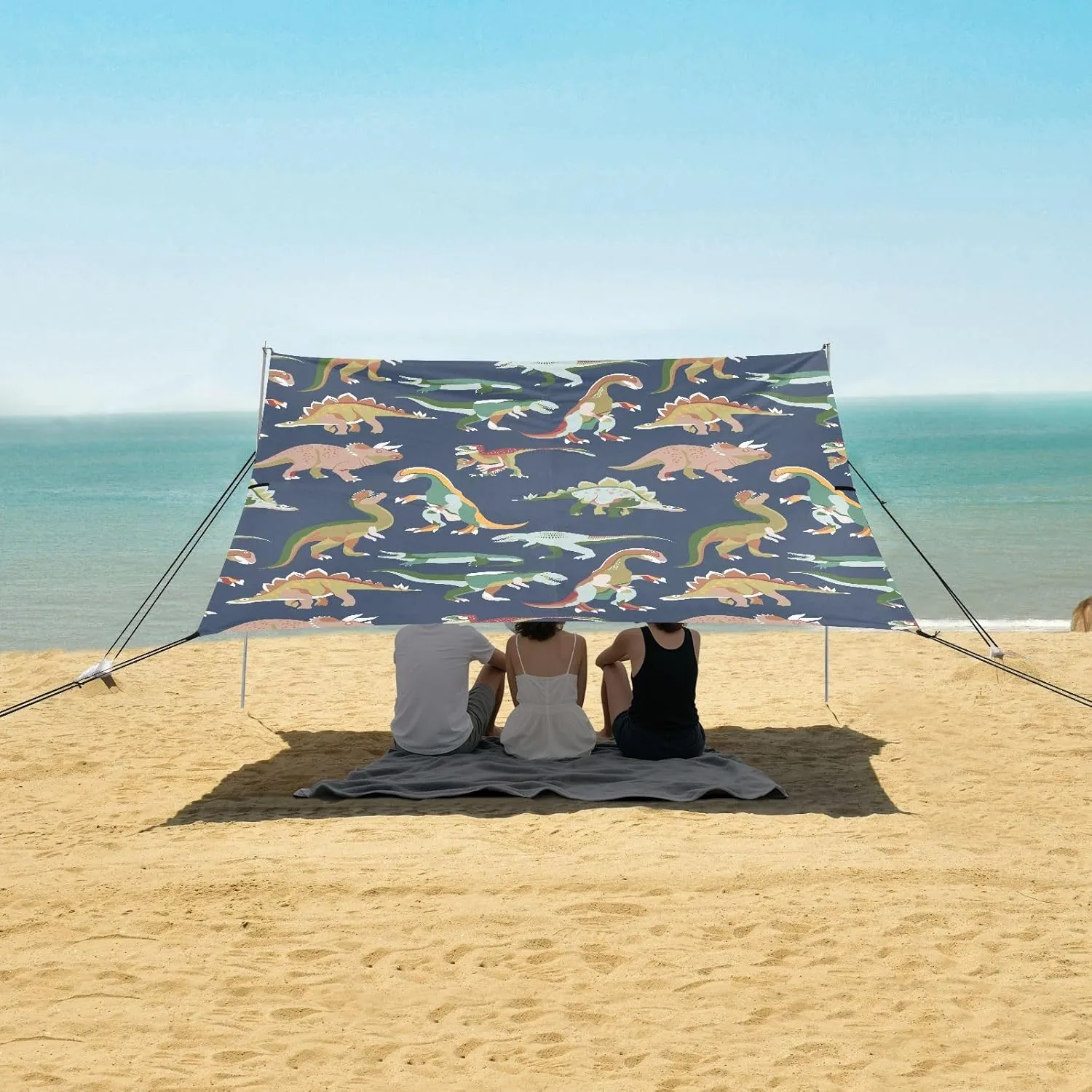 Roaring Dinosaurs Cartoon Beach Canopy Tent Anti-UV & Wind Resistant, Camping Sun Shelter Easy Setup Portable,Outdoor Shade Tents with Sandbags,Sand Shovels,Ground Pegs & Stability Poles