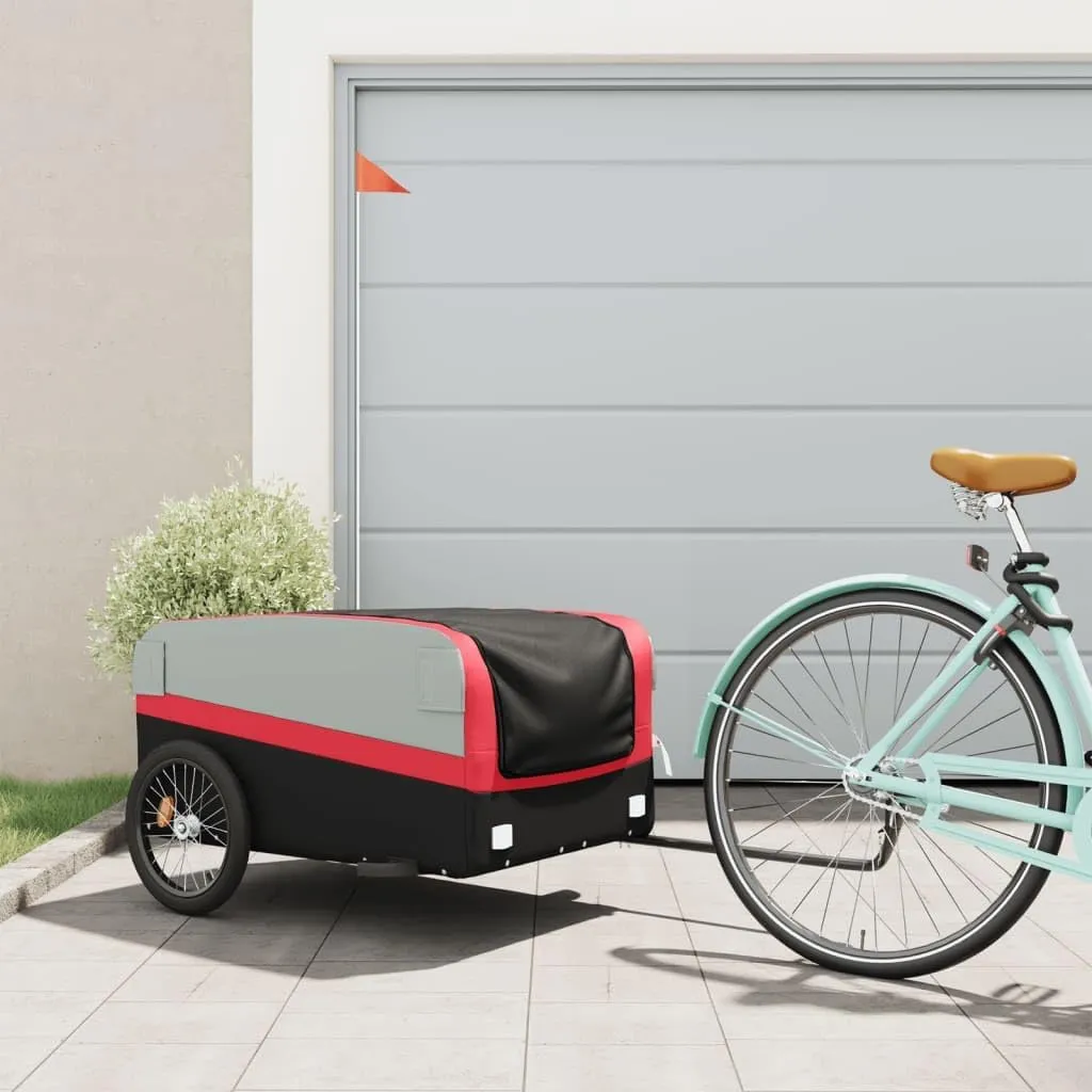 Robust and Bike Trailer for Heavy Goods Transport, Sturdy Iron Construction, Safety Flag Included, Black and Red